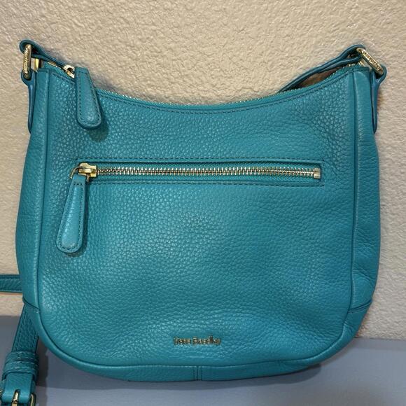 Vera Bradley Handbags - Vera Bradley Teal Blue faux Leather Crossbody Purse Handbag Bag Zip gold Pocket